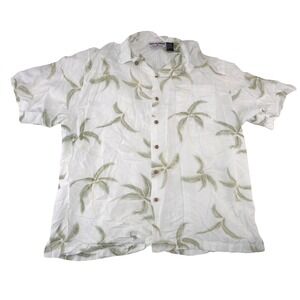 Boca Classics Mens XL White Palm Tree Print Rayon Cotton Hawaiian Camp Shirt